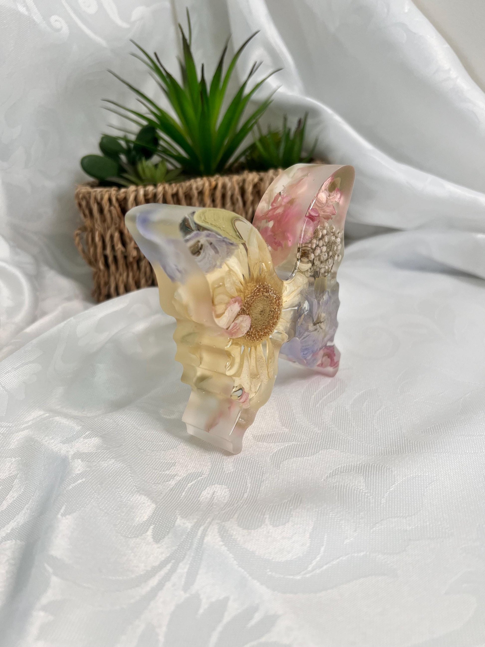 Resin Butterfly with Preserved Flowers, Memorial Keepsake