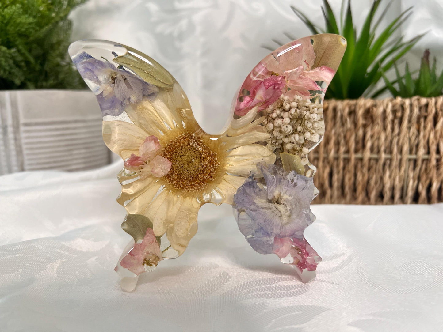 Resin Butterfly with Preserved Flowers, Memorial Keepsake