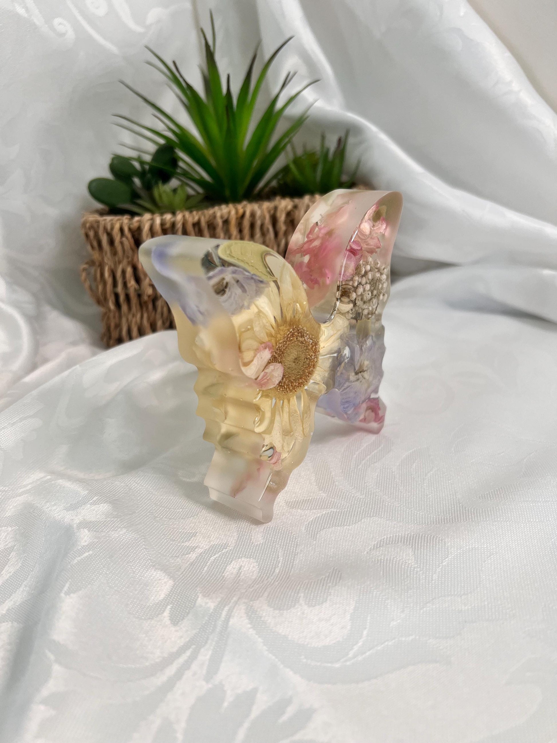 Resin Butterfly with Preserved Flowers, Memorial Keepsake