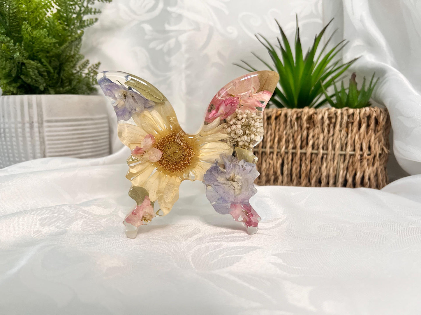 Resin Butterfly with Preserved Flowers, Memorial Keepsake