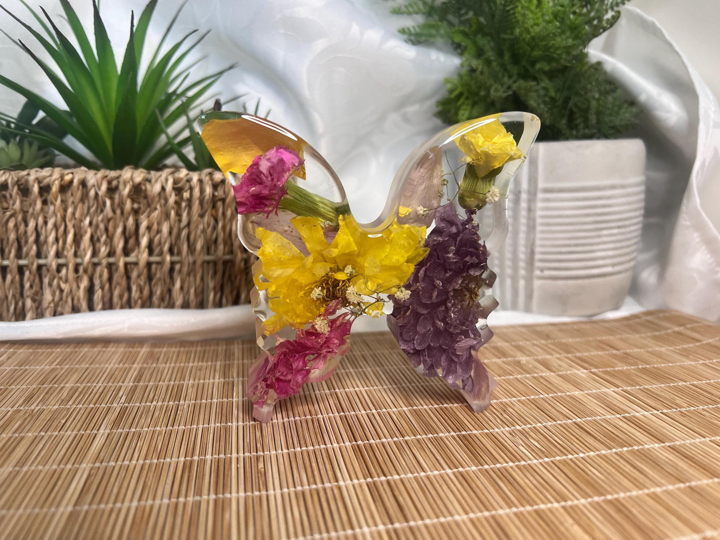 Resin Butterfly with Preserved Flowers, Memorial Keepsake