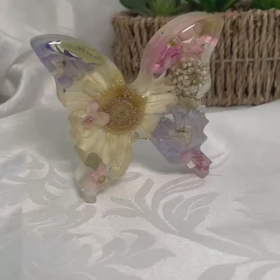Resin Butterfly with Preserved Flowers, Memorial Keepsake