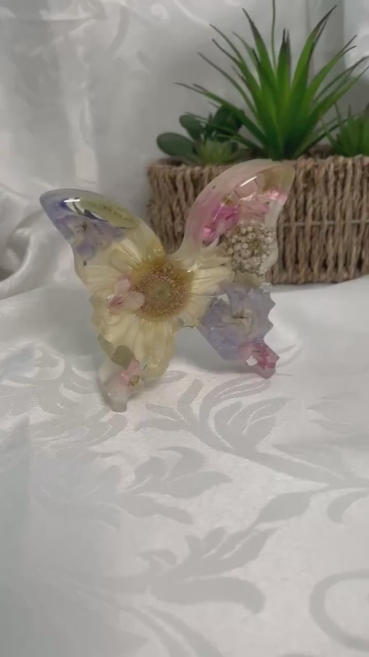 Resin Butterfly with Preserved Flowers, Memorial Keepsake